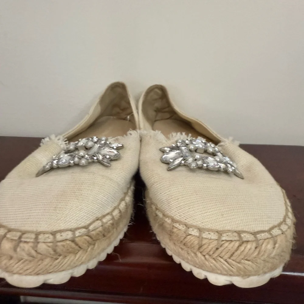 Marc Fischer Women's Beige Espadrilles with Silver Embellishments size 8